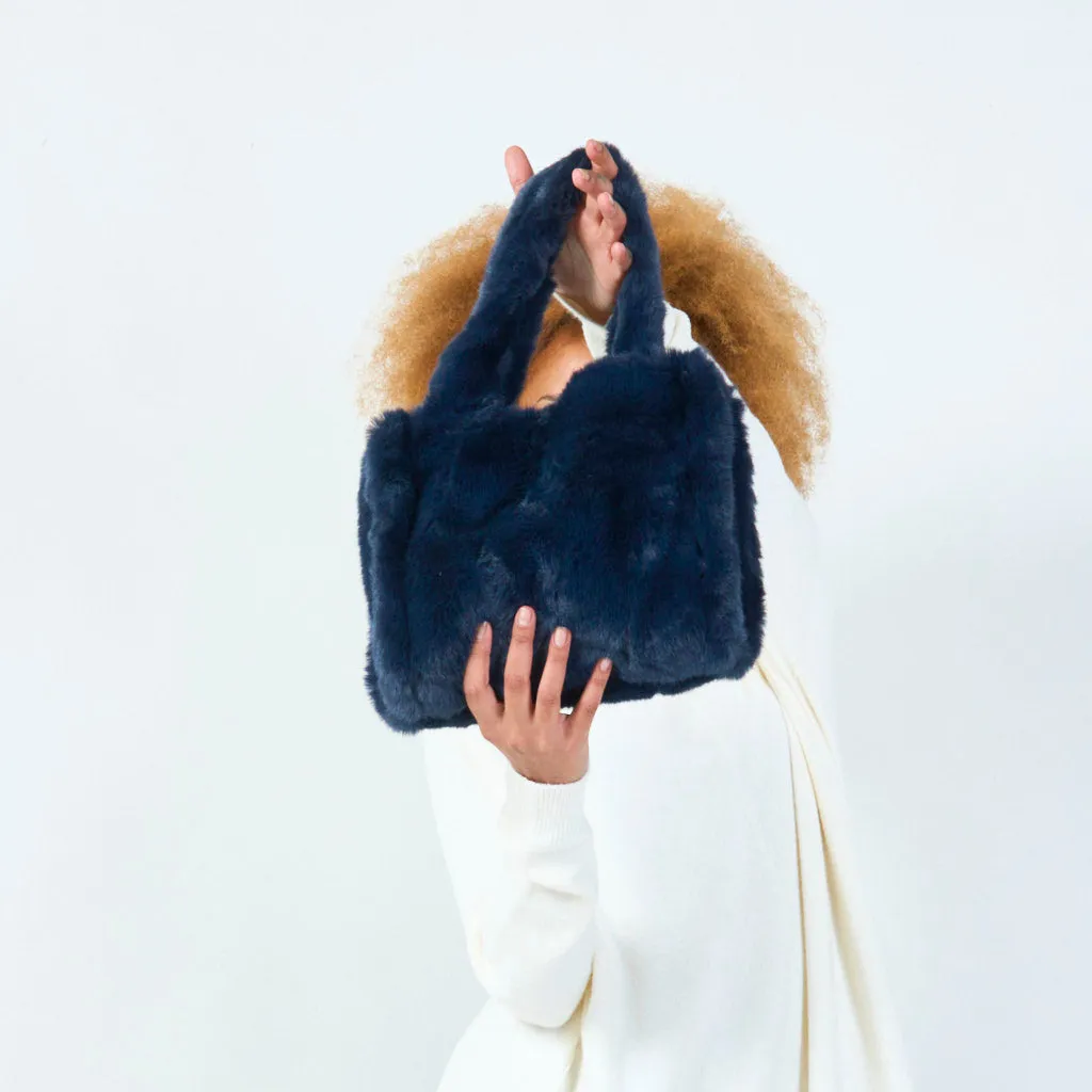 Plush faux tote bag wholesale