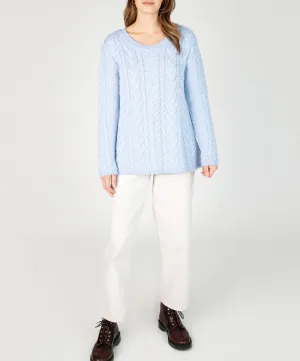 Primrose A-Line Cable Round Neck Sweater Ice Blue