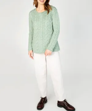 Primrose A-Line Cable Round Neck Sweater Sage Marl