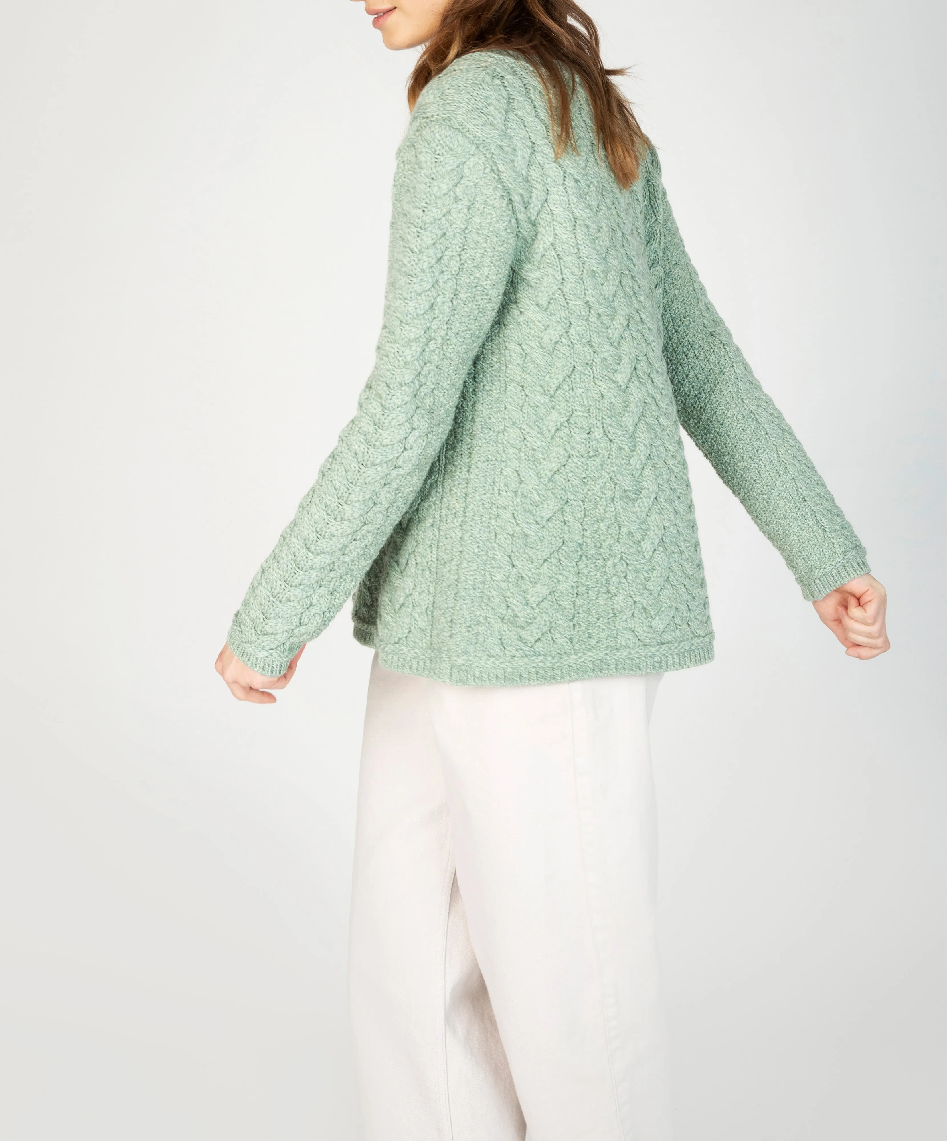 Primrose A-Line Cable Round Neck Sweater Sage Marl