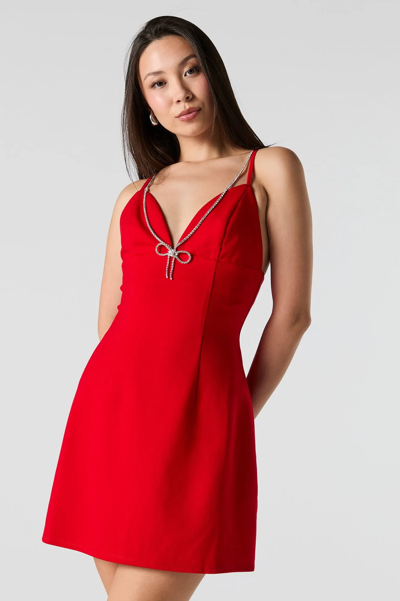Rhinestone Bow Bustier Mini Dress