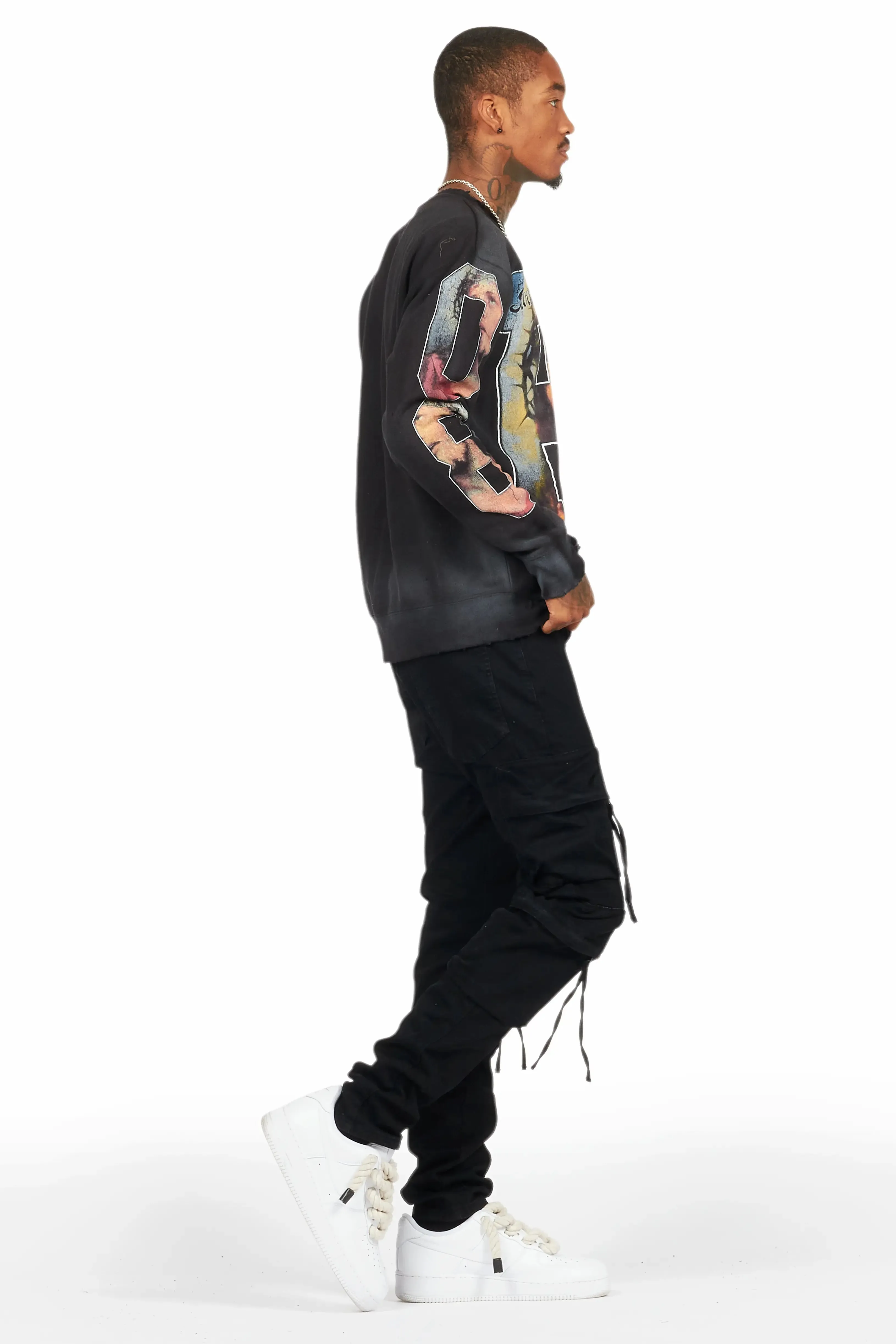 Rodion Jet Black Slim Fit Cargo Jean