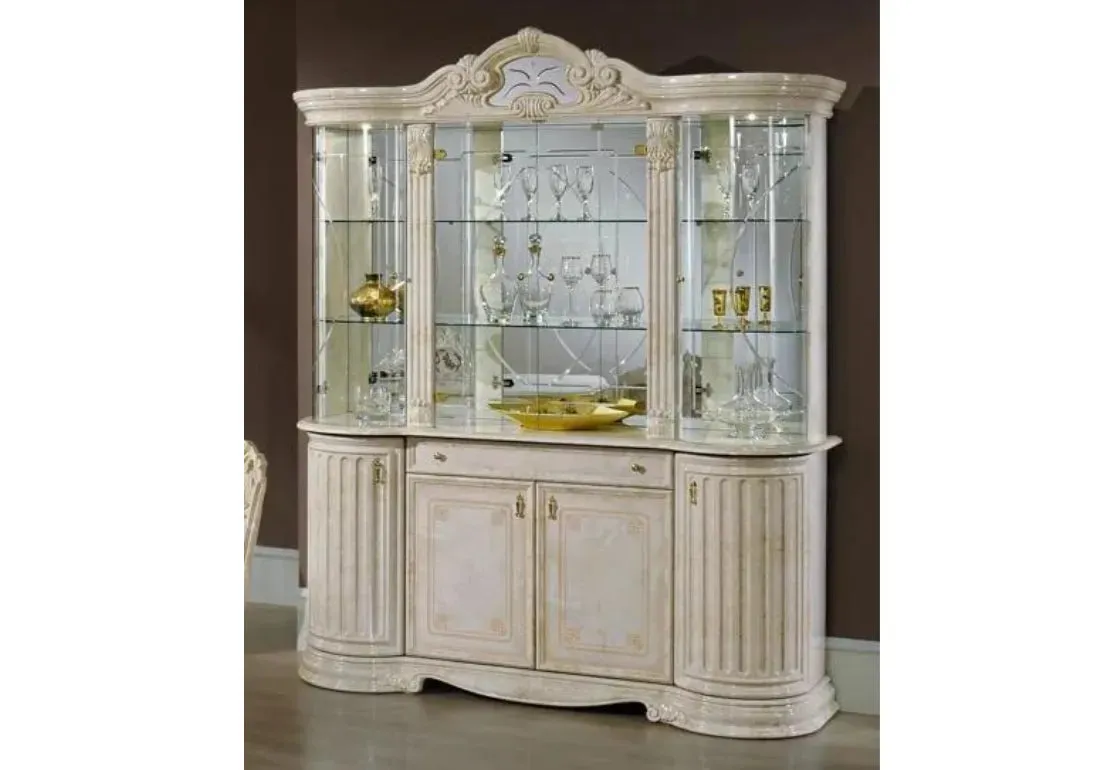 Royal Italian Luxury Classic Solid Teak Wood Hand Carving Vitrine