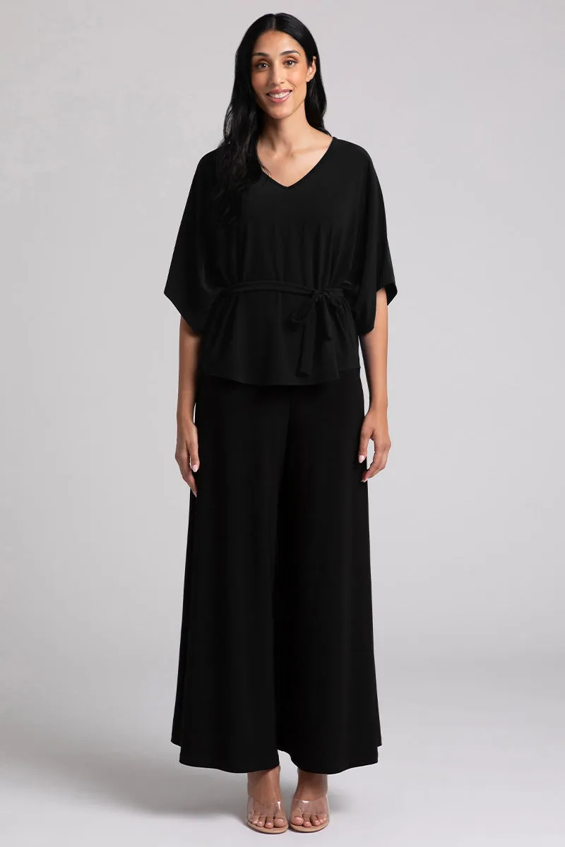 Slouchy V-Neck Top with Tie | Black