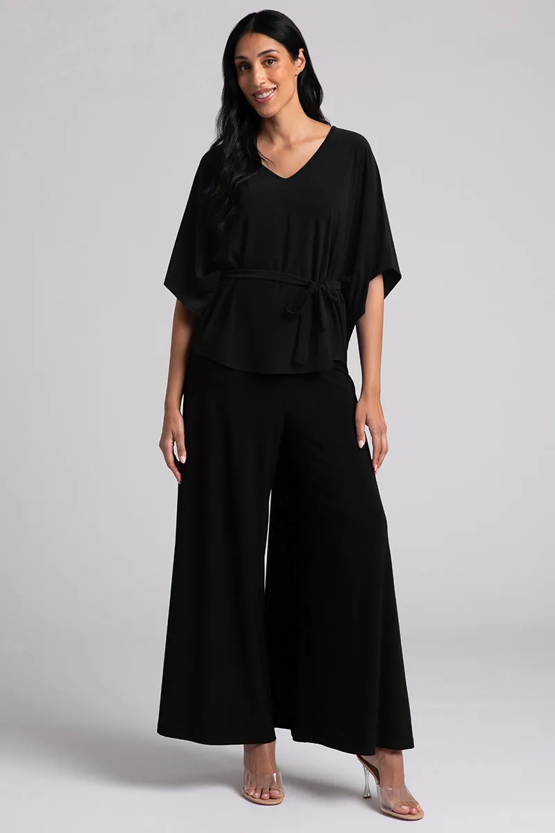 Slouchy V-Neck Top with Tie | Black