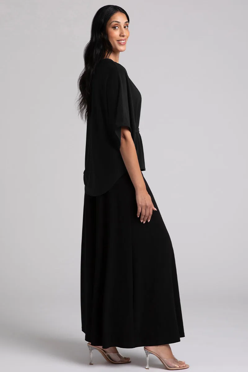 Slouchy V-Neck Top with Tie | Black