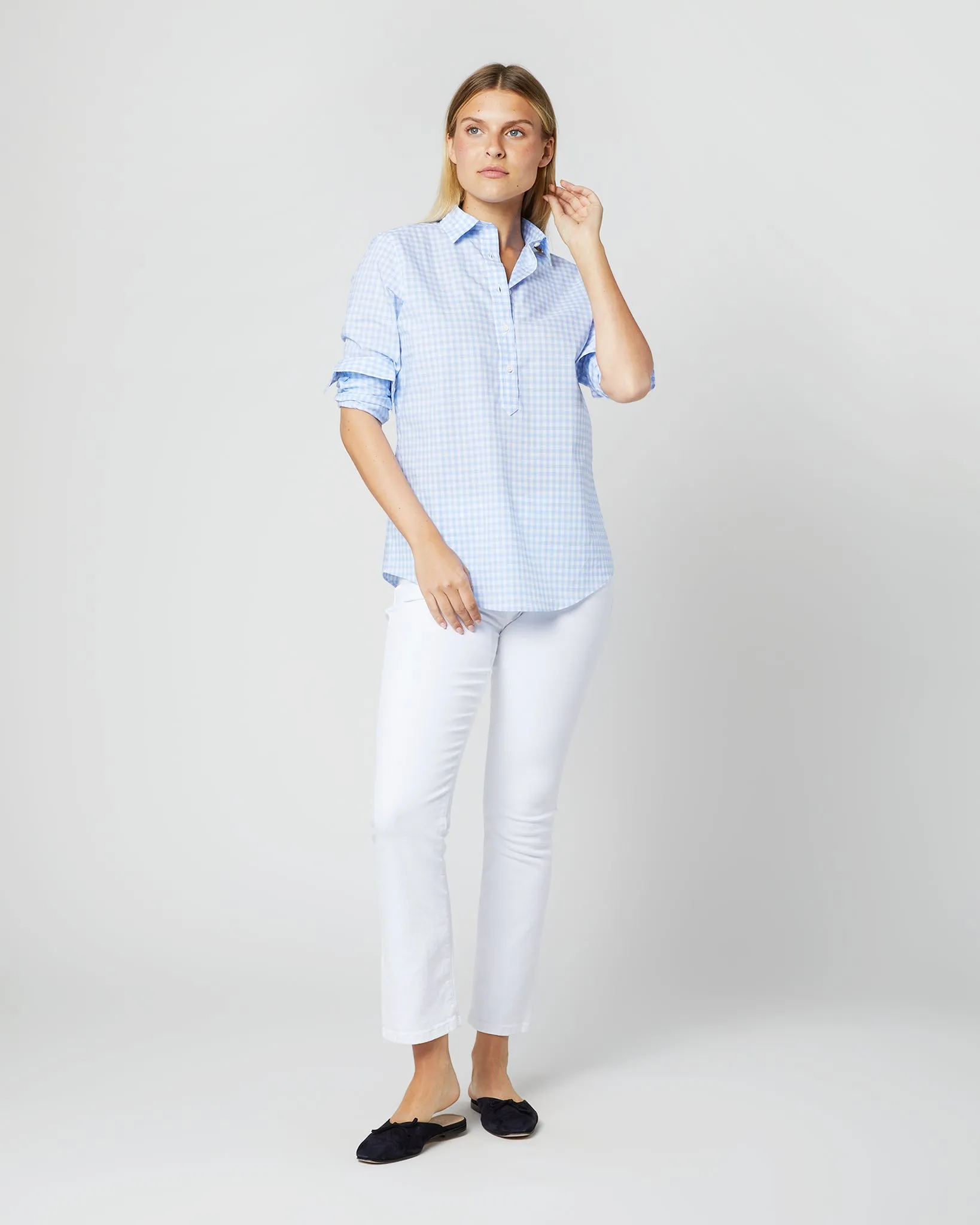 Tomboy Popover Shirt in Sky Blue Gingham Poplin