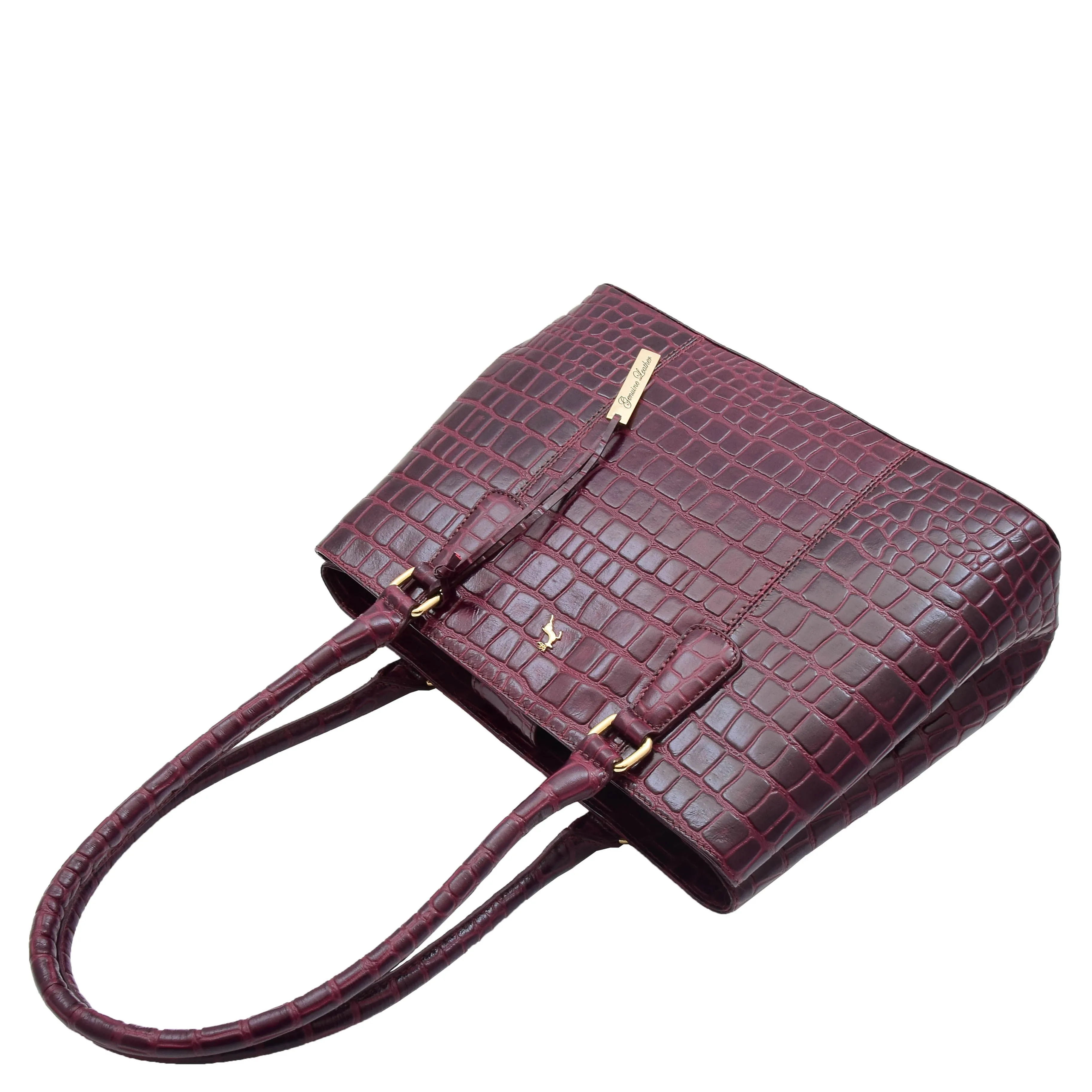 Womens Hobo Shoulder Leather Bag Beautiful Croc Pint Sylvia Bordeaux