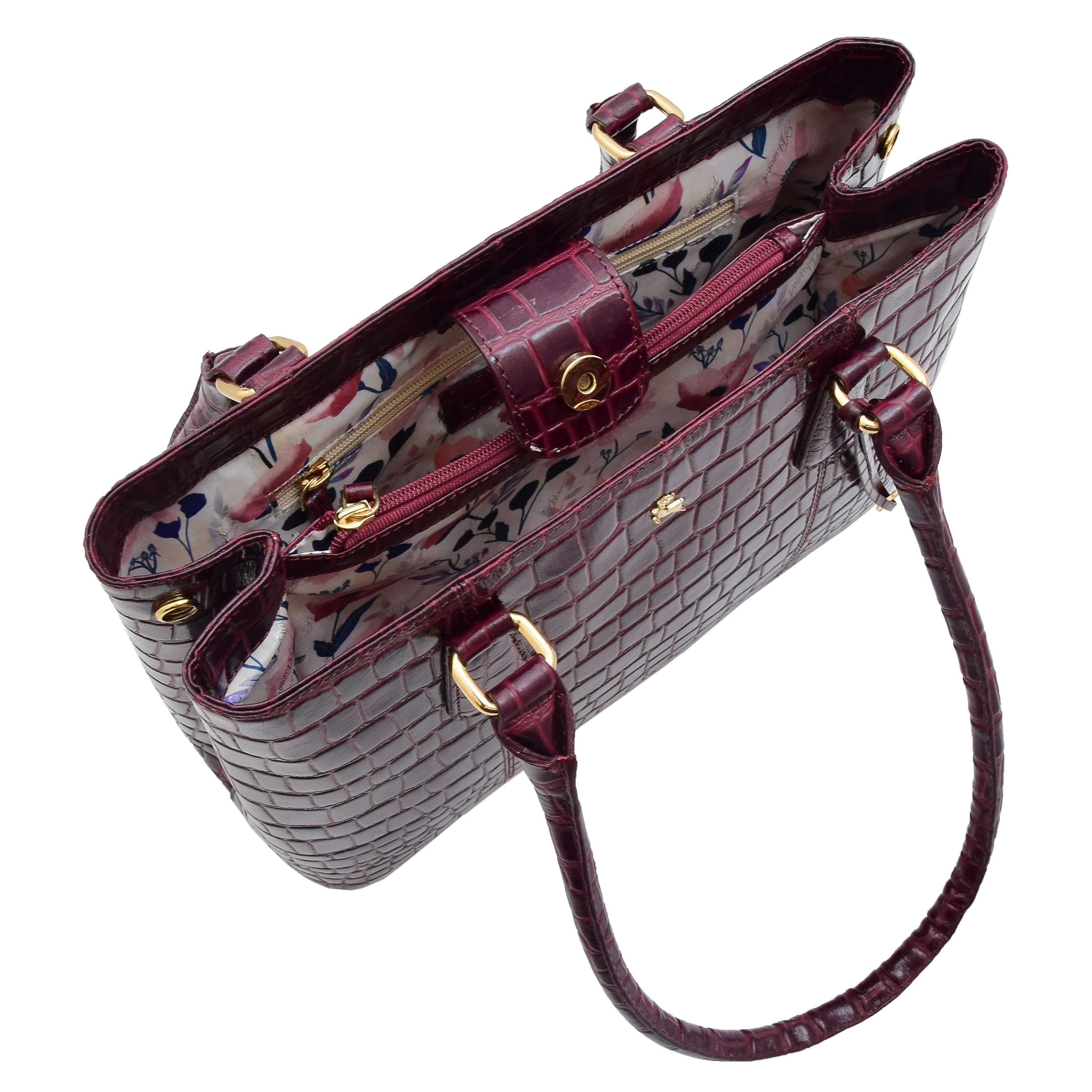 Womens Hobo Shoulder Leather Bag Beautiful Croc Pint Sylvia Bordeaux