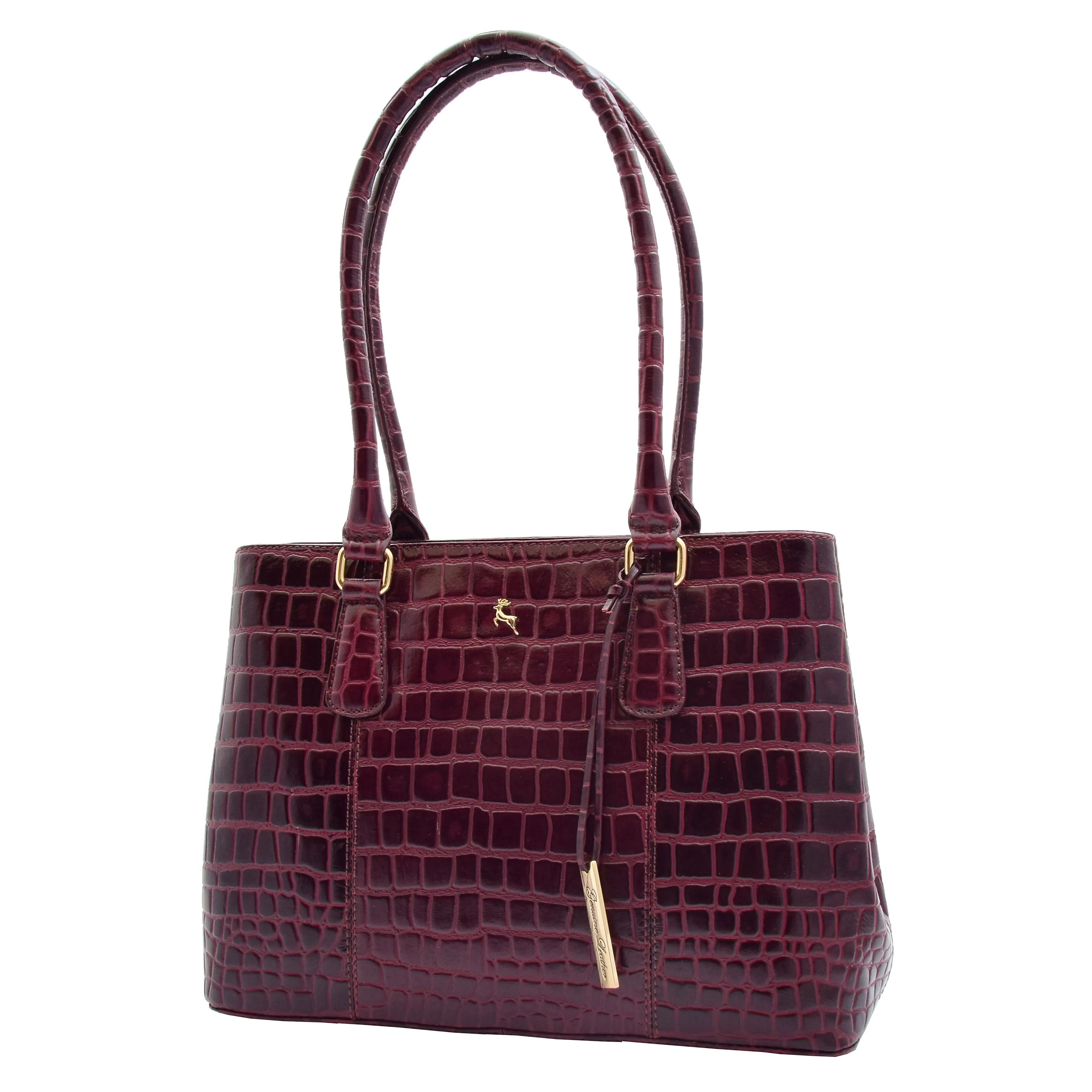 Womens Hobo Shoulder Leather Bag Beautiful Croc Pint Sylvia Bordeaux