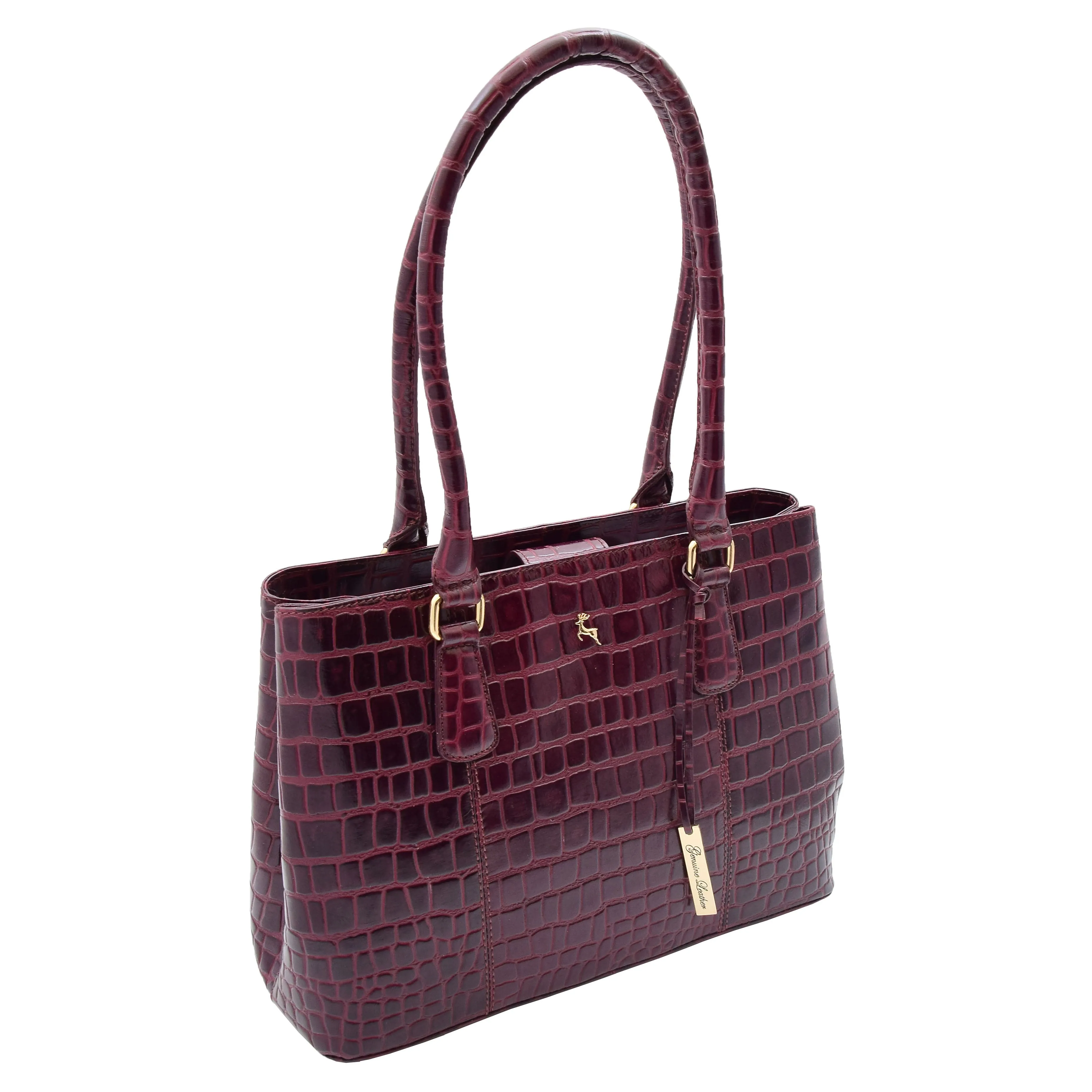 Womens Hobo Shoulder Leather Bag Beautiful Croc Pint Sylvia Bordeaux