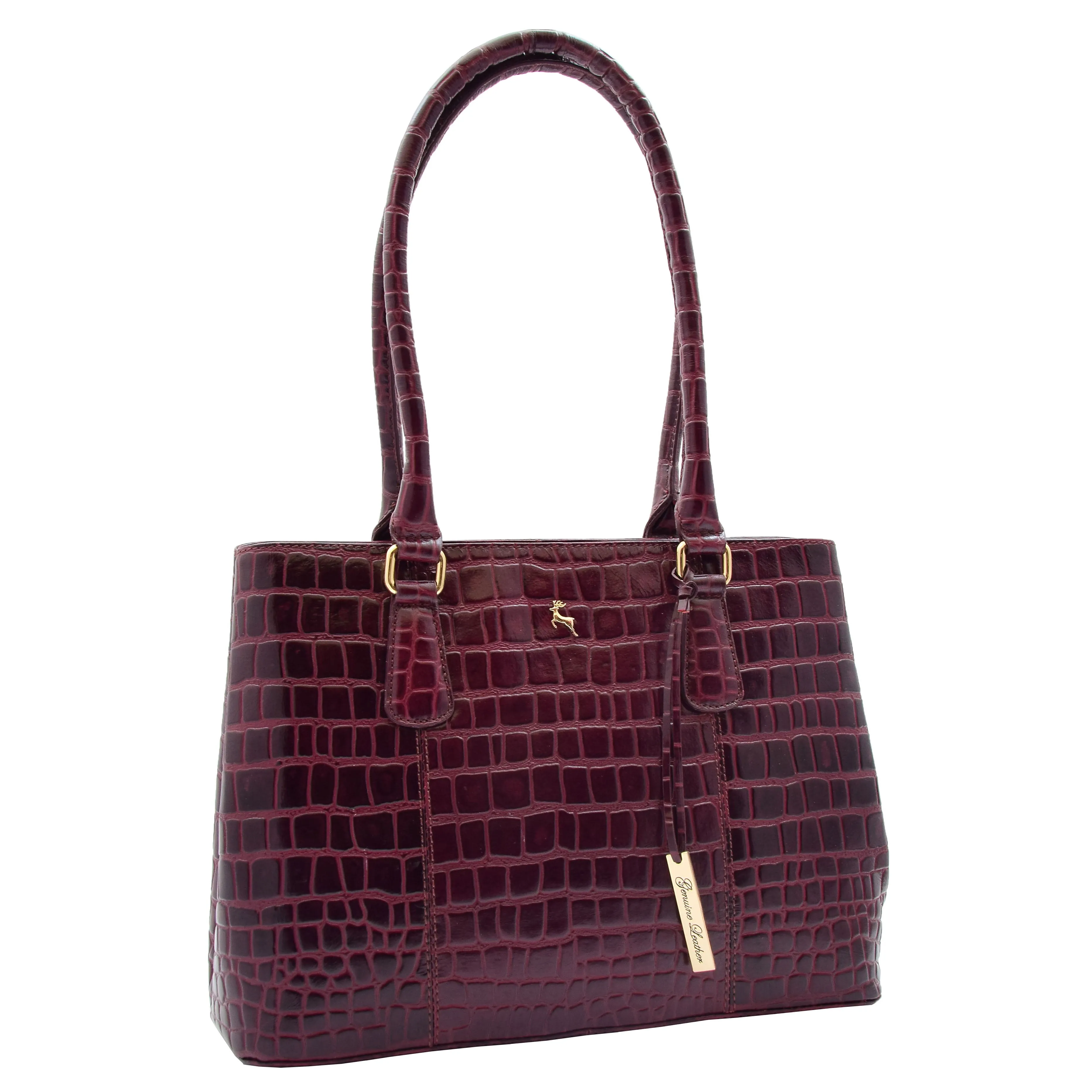 Womens Hobo Shoulder Leather Bag Beautiful Croc Pint Sylvia Bordeaux